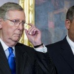 UNITED STATES - FEBRUARY 10: Senate Majority Leader Mitch McConnell, R-Ky., left, and Speaker of the House John Boehner, R-Ohio, participate in the ceremony to sign H.R.203, the "Clay Hunt Suicide Prevention for American Veterans Act." in the Capitol on Tuesday, Feb. 10, 2015. (Photo By Bill Clark/CQ Roll Call)